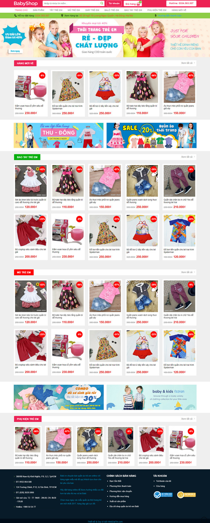 Theme WordPress bán hàng thời trang trẻ em M199